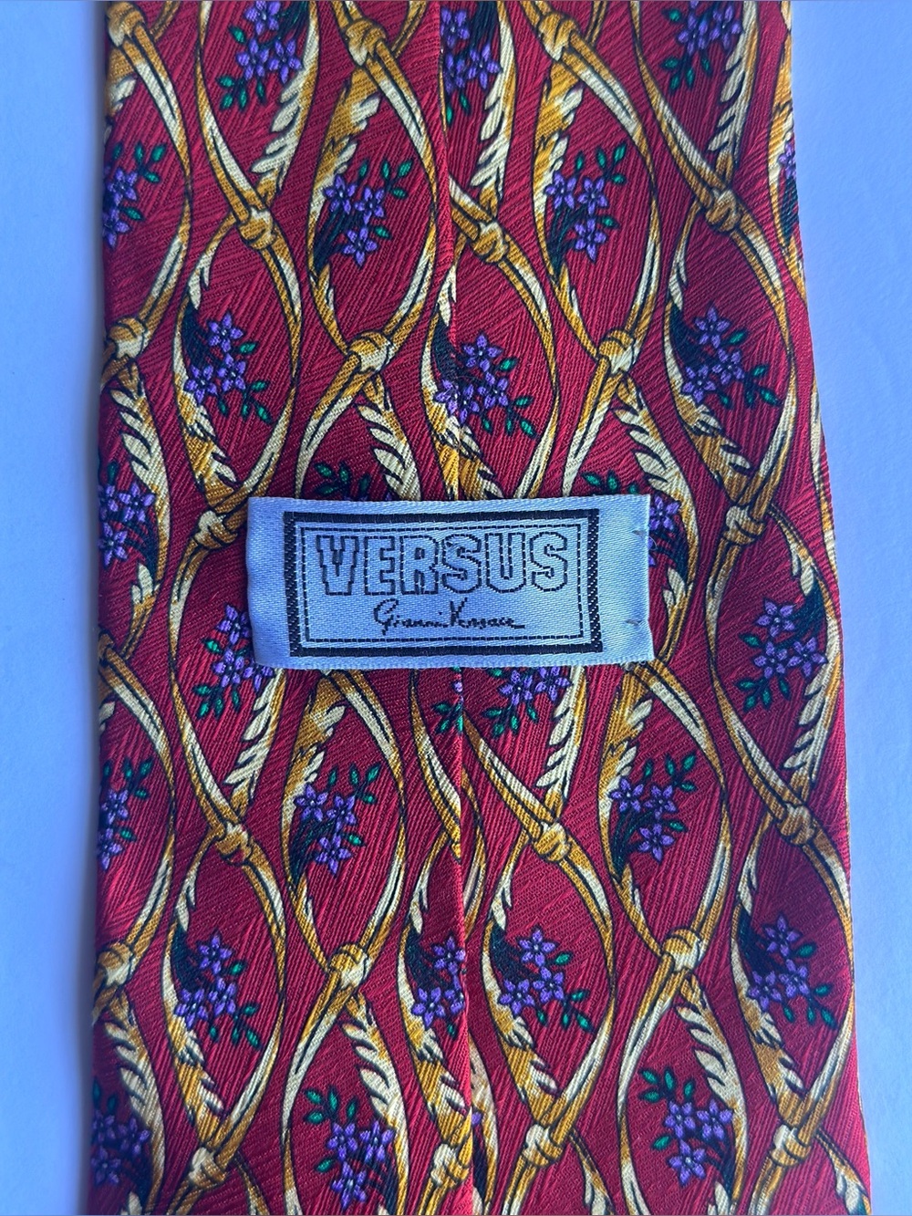 Vintage Versus by Gianni Versace Red Floral & Rope Pattern Silk Tie